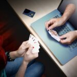 woman playing online casino poker game