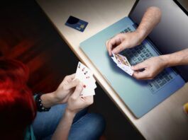 woman playing online casino poker game