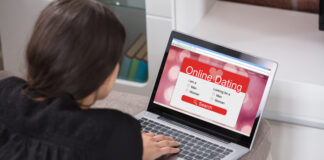 The Psychology Behind Extramarital Online Dating: Understanding the Motivations Woman Lying On Couch Using Online Dating Application On Laptop