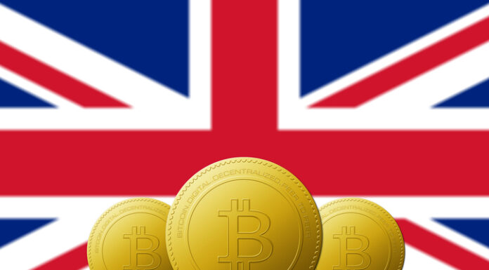 How the UK Crypto Market Compares to Other European Markets Three Bitcoin cryptocurrency with UNITED KINGDOM flag