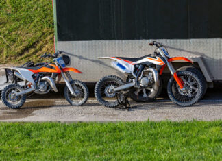 mountain off-road motorcycles on the parking lot