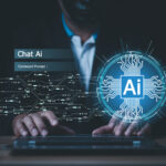 Man using technology smart robot AI, artificial intelligence by enter command prompt for generates something, Futuristic technology transformation.