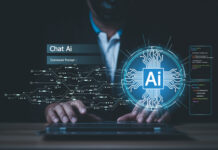 The Rise of AI Tools: Revolutionizing Work and Creativity Man using technology smart robot AI, artificial intelligence by enter command prompt for generates something, Futuristic technology transformation.