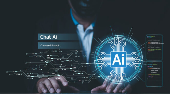 Man using technology smart robot AI, artificial intelligence by enter command prompt for generates something, Futuristic technology transformation.
