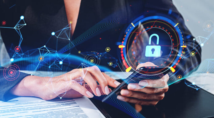 GlobalCIM.com Enhances Security with KYC and AML Protocols Businesswoman using smartphone, data protection and confidential information