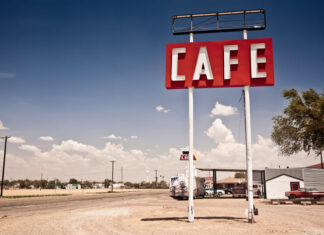 The Importance of Indoor and Outdoor Signage for Your Business Cafe sign along historic Route 66 in Texas.