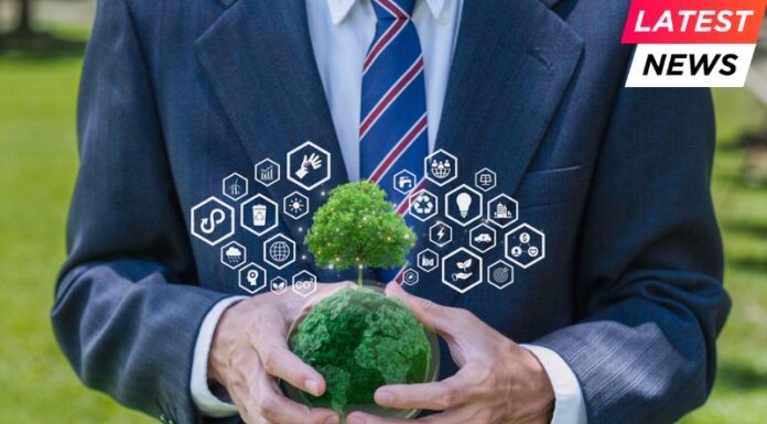 Businessman holding a globe with icon carbon credit reducing to a sustainable climate solution