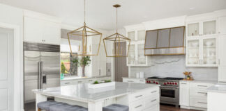 How to Remodel Your Kitchen with an Outstanding Design on a BudgetĀ Beautiful kitchen in new luxury home with island, pendant lights, and hardwood floors