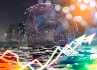 A large display of daily stock market price and quotation. Indicator financial forex trade education background