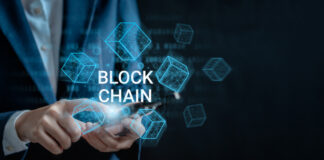 Blockchain Technology: Revolutionizing Digital Trust and Transparency Businesswoman use a smartphone connecting to blockchain global networking, Token money bank bitcoin, cloud data network connect, cyber security binary coded