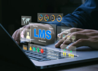 Enterprise Learning Management System vs Traditional Training Teacher using laptop for online lesson and online education, course, application, study, e learning, knowledge everywhere and every time.