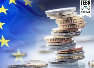 European flag with coins stacked on each other in different positions/Tariff