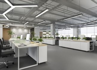 business meeting and working room on office building with plant decor/furniture