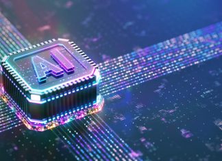 What Is Your Quantum (AI) Strategy? Powerful Quantum AI component on PCB motherboard with data transfers.