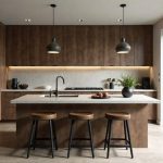 Top 5 Kitchen Cabinet Trends for 2025: Frameless, Two-Tone, and More Modern designer kitchen interior in dark tones