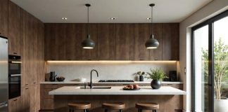Top 5 Kitchen Cabinet Trends for 2025: Frameless, Two-Tone, and More Modern designer kitchen interior in dark tones