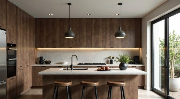 Top 5 Kitchen Cabinet Trends for 2025: Frameless, Two-Tone, and More Modern designer kitchen interior in dark tones