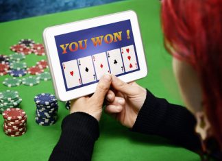 Woman playing poker in online casino