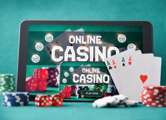 Online casino on tablet on game table