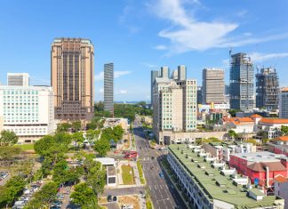 Opportunities in Tampines: Offices, Malls & Aurelle Showflat Construction of Skyscrapers at Bugis Streety Shopping District in Singapore daytime - Tampines