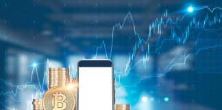 How to Make Passive Income with Crypto in 2025 Pile of bitcoins with a large mock up screen smartphone in the foreground