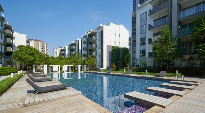 Modern residences with outdoor facilities, Facade of new low-energy houses .