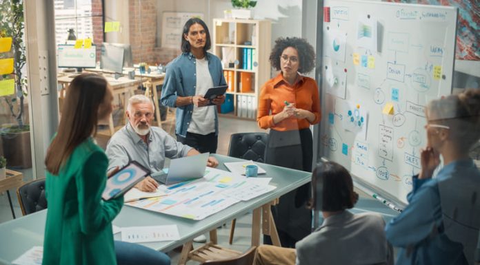 Multiethnic Business Team Discussing Strategy and market in a Meeting Room at the Office
