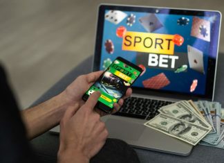 Lucky man celebrating money win. bookmaker's website.