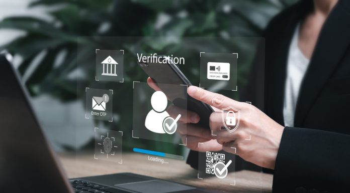 Authentication facial recognition biometric Security, Businesswomen use smartphone verify identity in system, OPT code, Fingerprint, Multi-tiered privacy protection