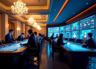 People sitting around casino tables and playing