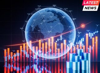 Tech Stocks Plunge in Worst Session Since Pandemic Amid Trump’s Tariff Shock Statistical graph and virtual Earth with finance concept