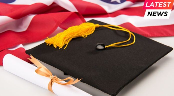 diploma and us flag