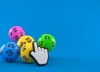 Lotto balls with web cursor isolated on blue for Casinobello Lottery