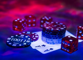 Casino abstract photo. Poker game on red background. Pin up casino