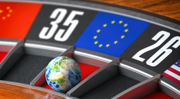 EU vs. Non-EU Online Casinos: A Comparison of Rules, Games, and Payouts Earth as a ball of casino roulette with european union EU flag in winning number.