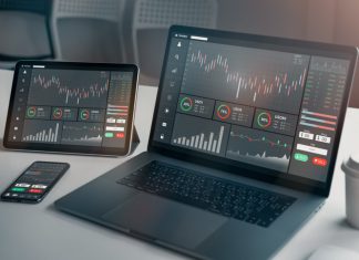 Trade strategy on laptop screen