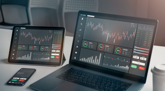 Trade strategy on laptop screen