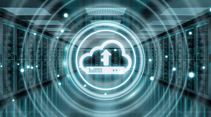 Cloud cost icon downloading datas and informations in server room center
