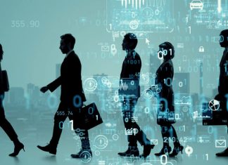 Beyond “No Politics”: The Business Case for Meaningful Transformation Walking business person. Digital transformation. Concept of free politics