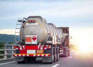 Trucks transporting dangerous chemical on the road