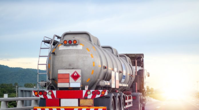 Trucks transporting dangerous chemical on the road