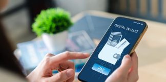 Human use smartphone with digital wallet, online banking digital technology, mobile banking, shopping, payment, finance, bank, withdraw money, E-wallet, credit card, financial and business online