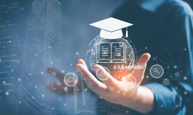 Technology course, teaching, Online MBA, business training concept.