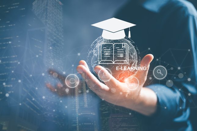 Technology course, teaching, Online MBA, business training concept.