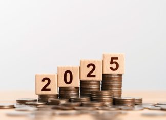 China Goes Big in 2025: Can a Fiscal Surge Spark a Global Ripple? 2025 new year goal plan action with 2025 in wooden cube with pile of growing coins