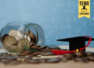 coins, dollar investment in education, long-term financial returns, future career growth, silver medals and books.
