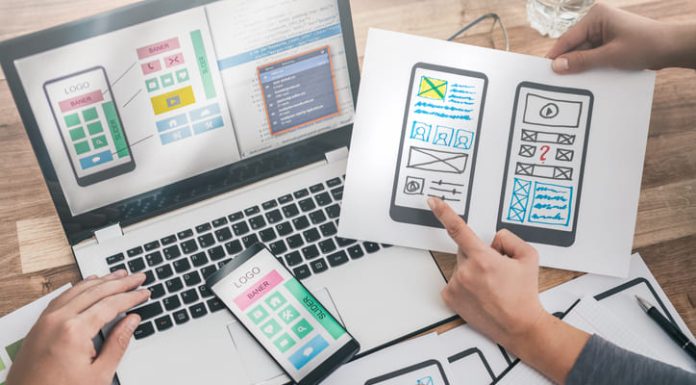 Designers drawing website ux app project development.