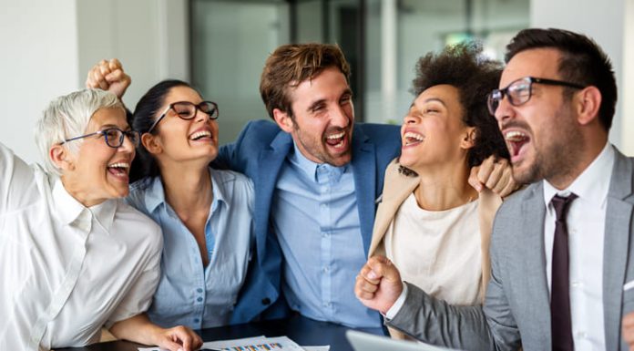 Business people celebrating happiness and success