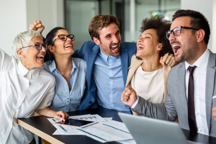 Business people celebrating happiness and success