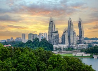 Urban landscape and upperhouse of Singapore at Sunset